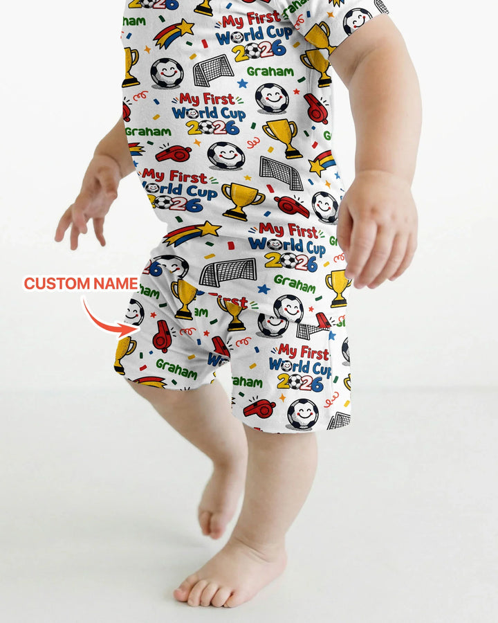 Custom Name My First Soccer Cup Bamboo Two Piece Short Sleeve Shorts Pajama Set