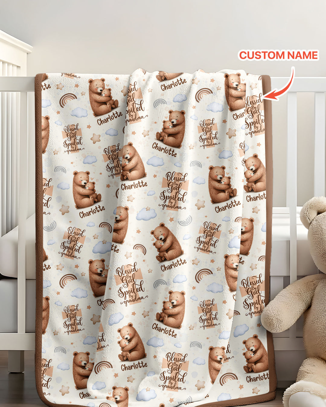 Custom Name Blessed By God Spoiled By Grandma Bamboo Blanket