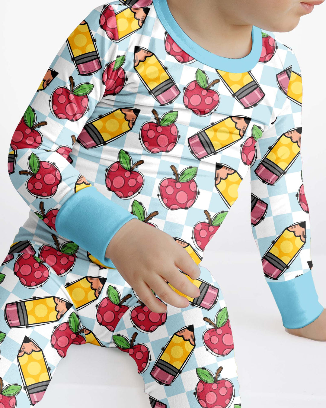 Checkered Apple Scribbles Bamboo Two Piece Long Sleeve Pajama Set