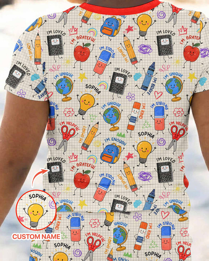 School Squad Custom Name Bamboo Two Piece Short Sleeve Pajama Set