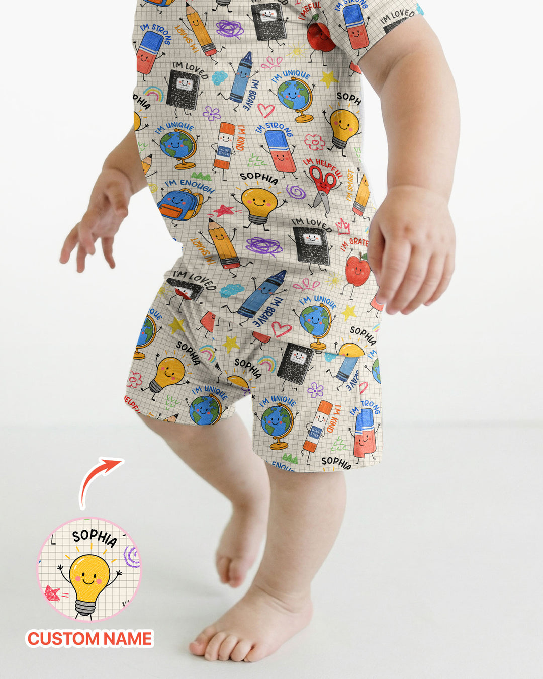 School Squad Custom Name Bamboo Two Piece Short Sleeve Shorts Pajama Set