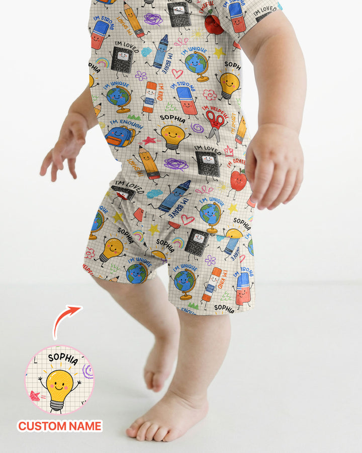School Squad Custom Name Bamboo Two Piece Short Sleeve Shorts Pajama Set