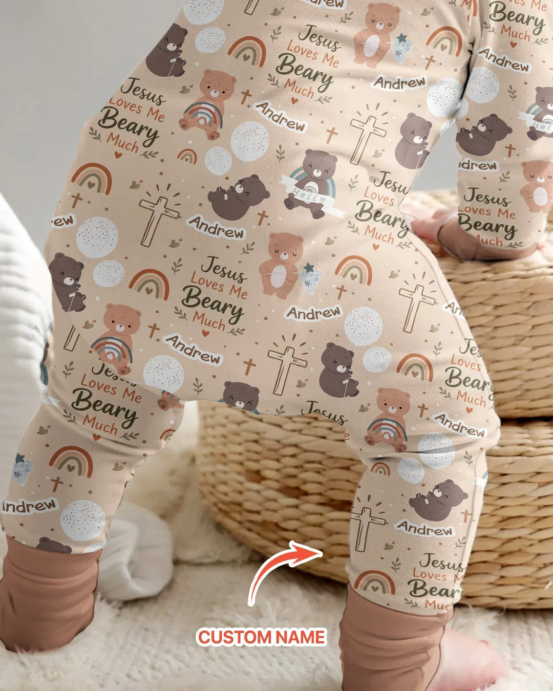 Custom Name Jesus Loves Me Beary Much Bamboo Convertible Zippy