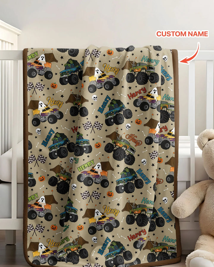Custom Name Halloween Creepy Crusher Family Matching Bamboo Blanket