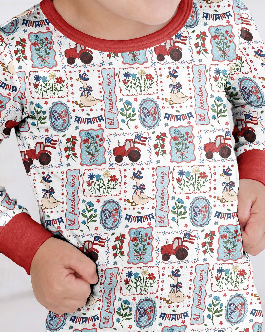 Patriotic USA Silly Goose Family Matching Bamboo Two Piece Long Sleeve Pajama Set