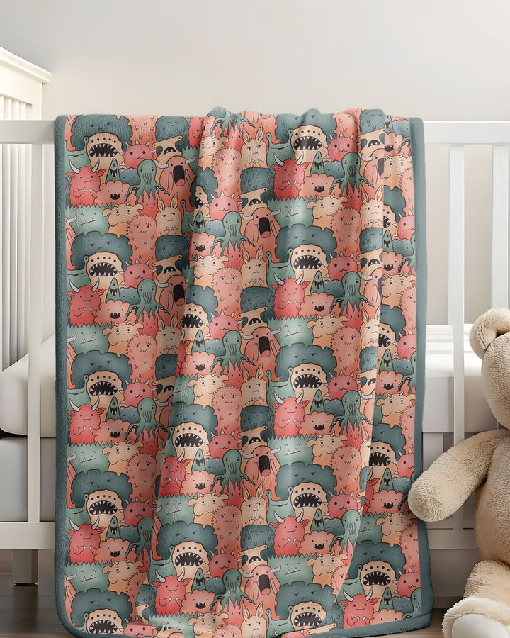 Cute Monster Crowd Bamboo Blanket