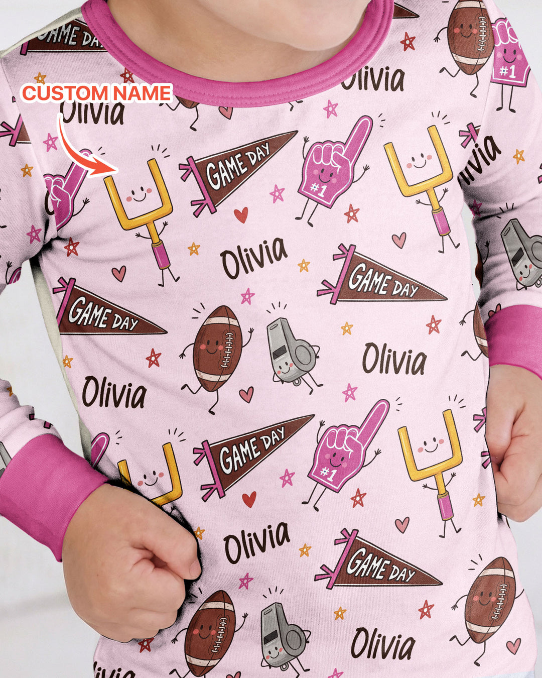 Custom Name Football Game Day Bamboo Two Piece Long Sleeve Pajama Set