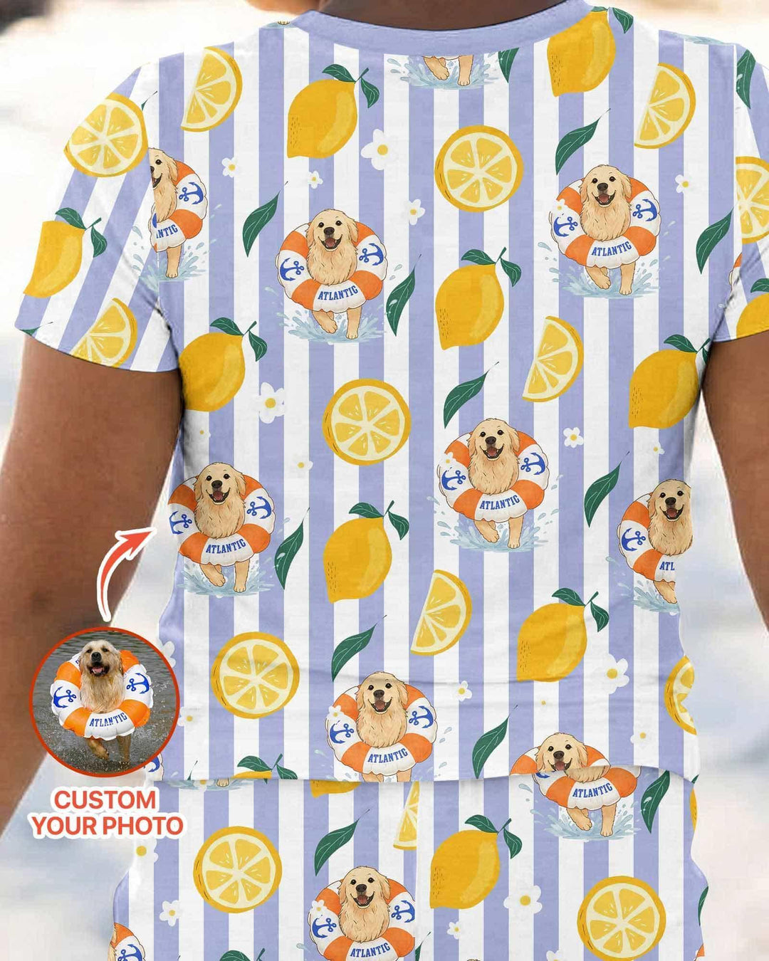 Custom Image Summer Lemon Bamboo Two Piece Short Sleeve Pajama Set
