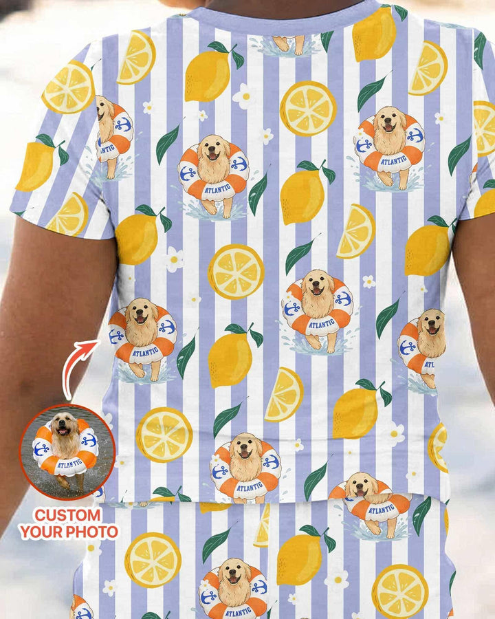 Custom Image Summer Lemon Bamboo Two Piece Short Sleeve Pajama Set