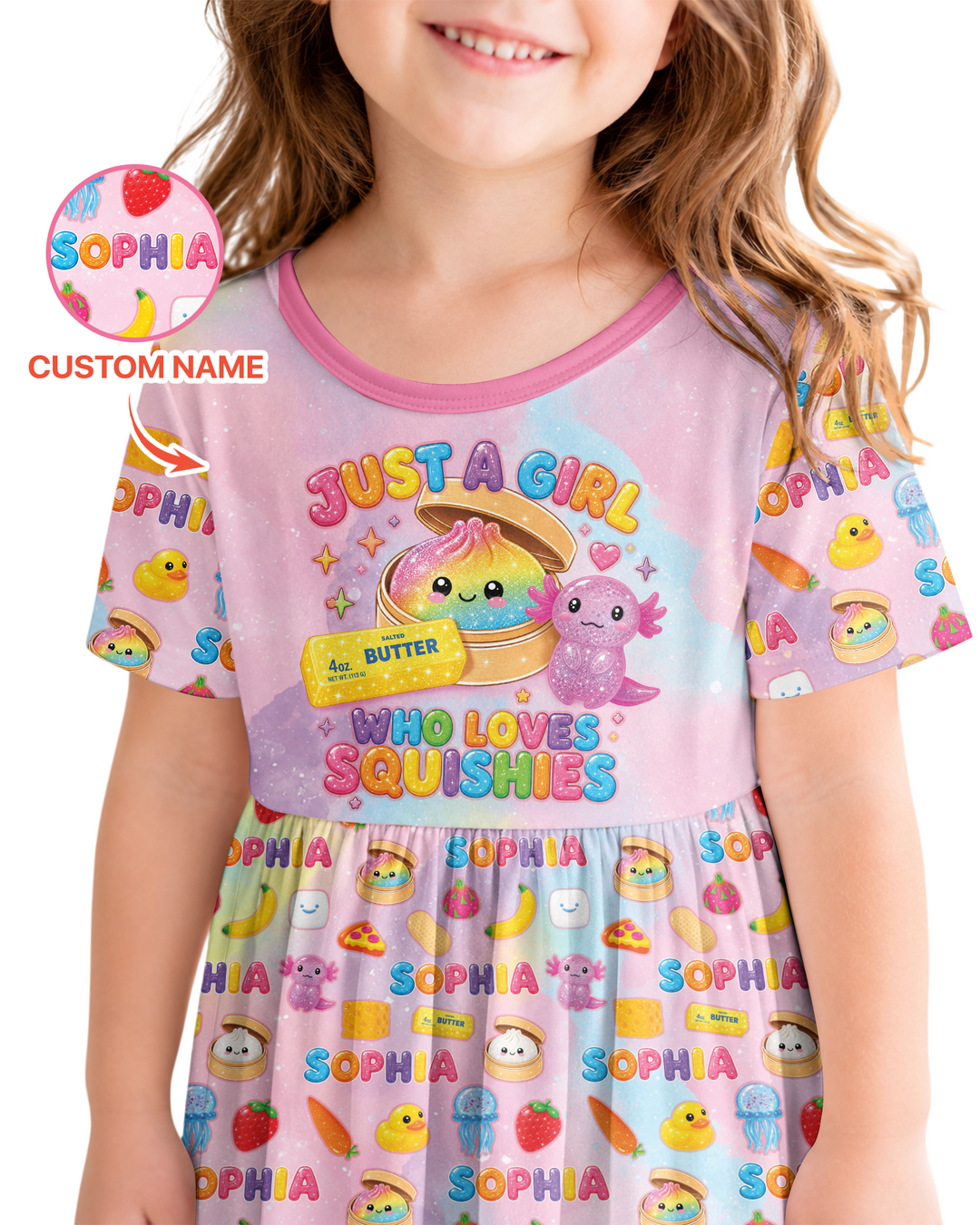 Just A Girl Who Loves Squishy Custom Name Bamboo Twirl Dress