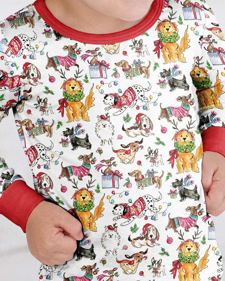 Festive Christmas Pups Bamboo Two Piece Long Sleeve Pajama Set