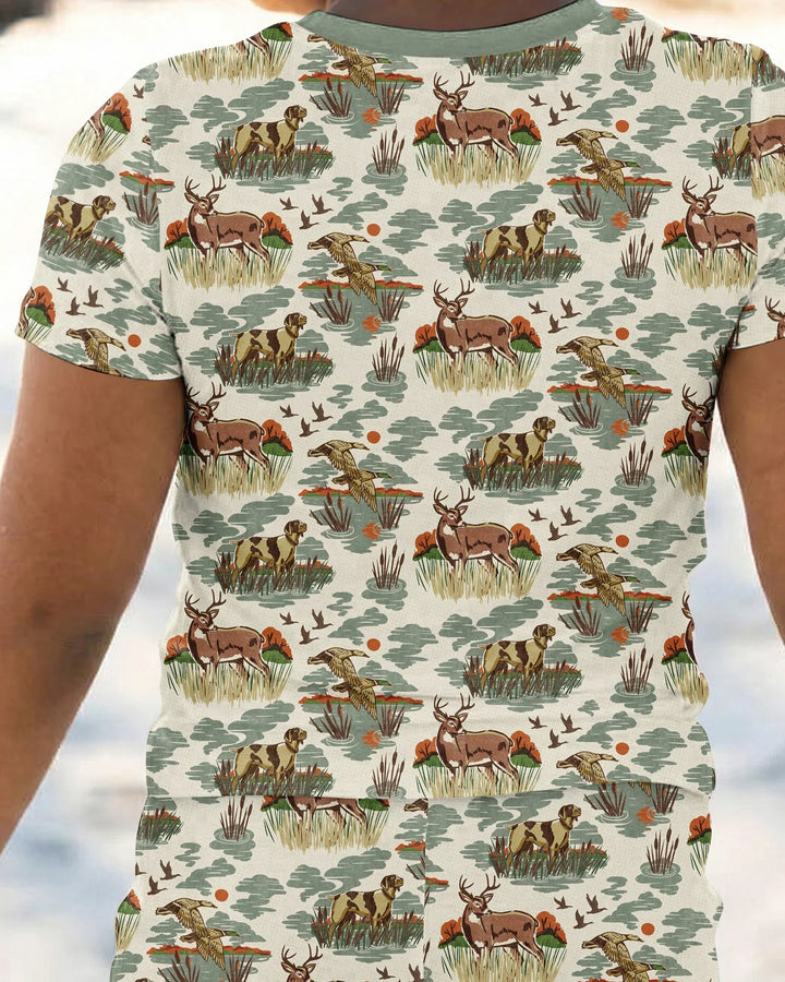 Vintage Hunting Season Daddy& Me Matching Bamboo Two Piece Short Sleeve Pajama Set