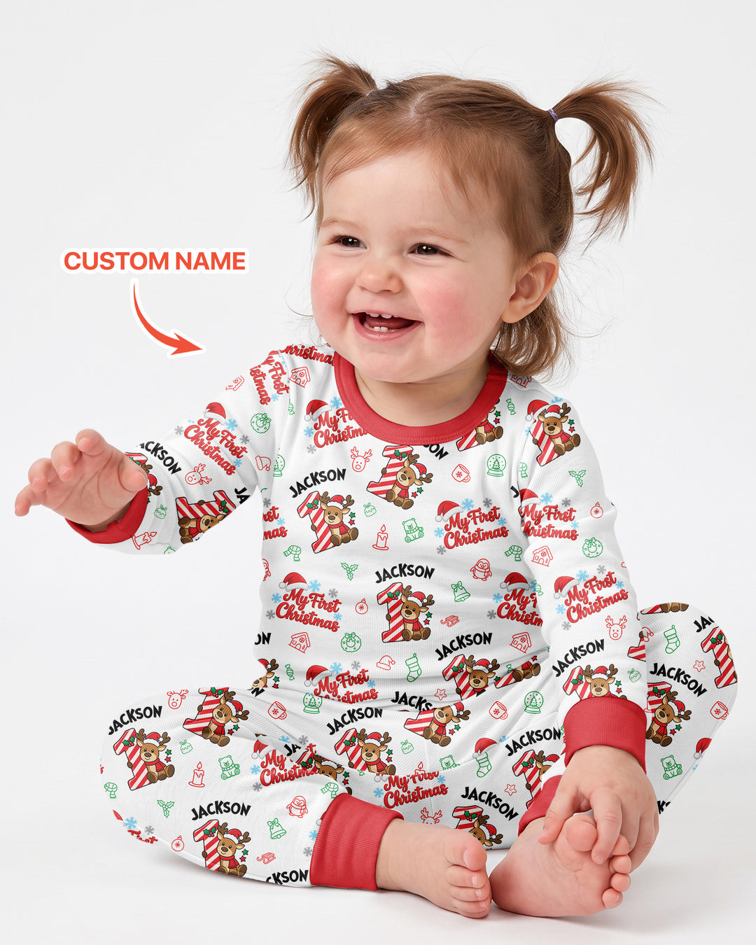 Custom Name My First Candy Cane Christmas Bamboo Two Piece Long Sleeve Pajama Set