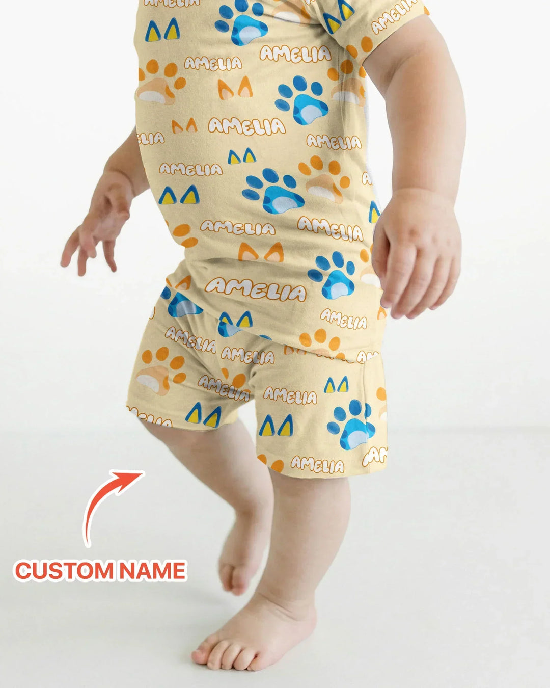 Custom Name Favourite Blue Dog Family Matching Bamboo Two Piece Short Sleeve Shorts Pajama Set