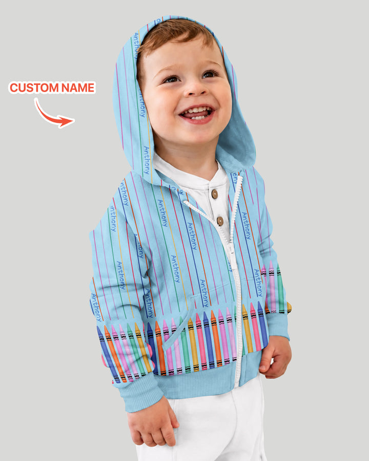 Custom Name Crayon Lines Bamboo Zip Hoodie
