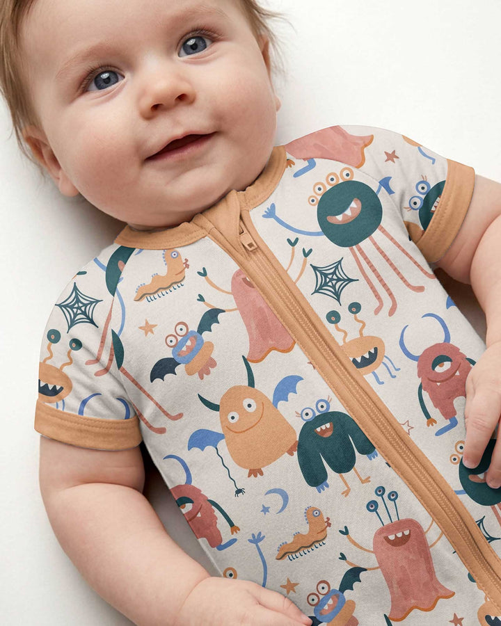 Monsters Fun Pastels Hand Painted Cute Bamboo Shorty Zippy