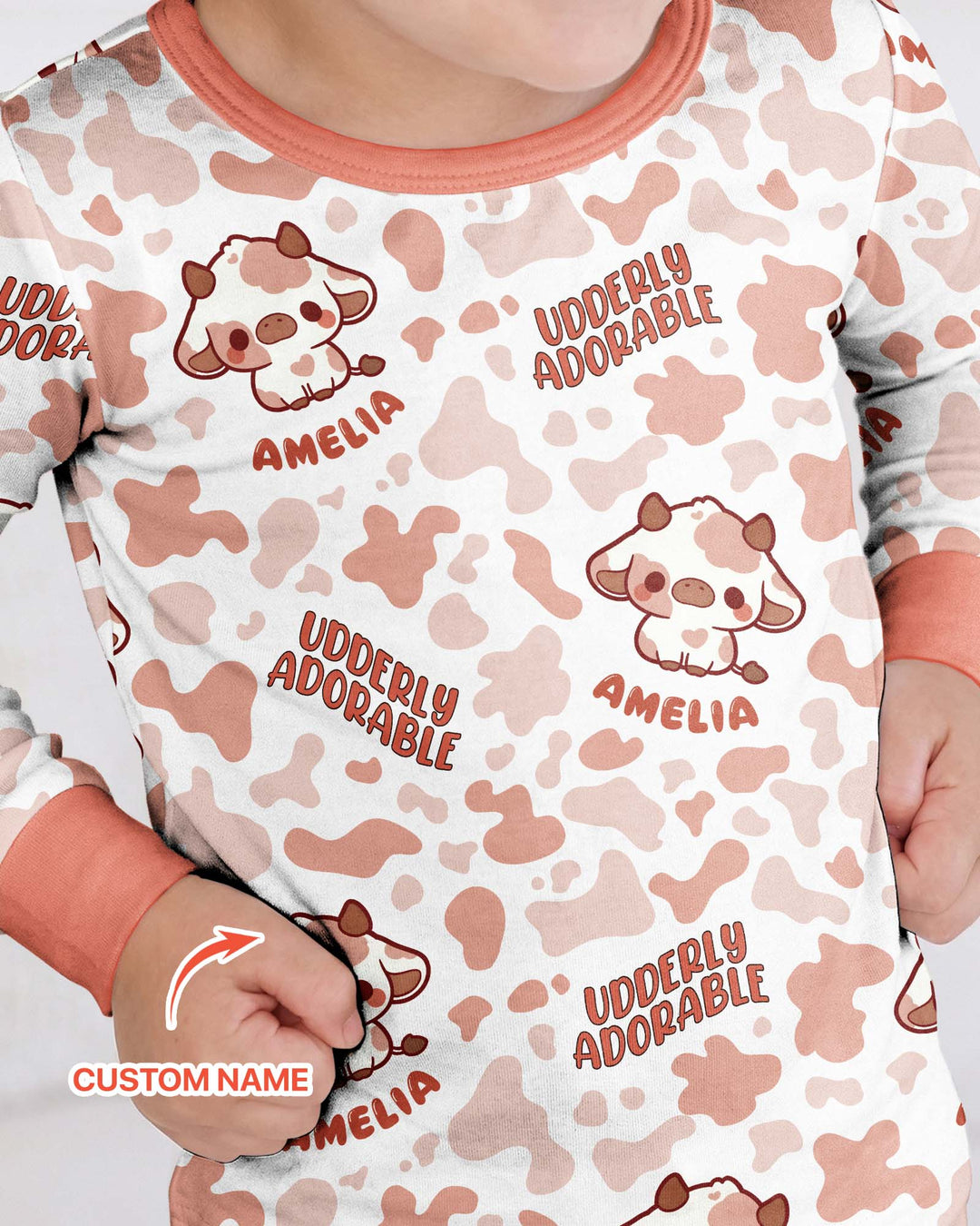 Udderly Adorable Custom Name Bamboo Two Piece Long Sleeve Pajama Set