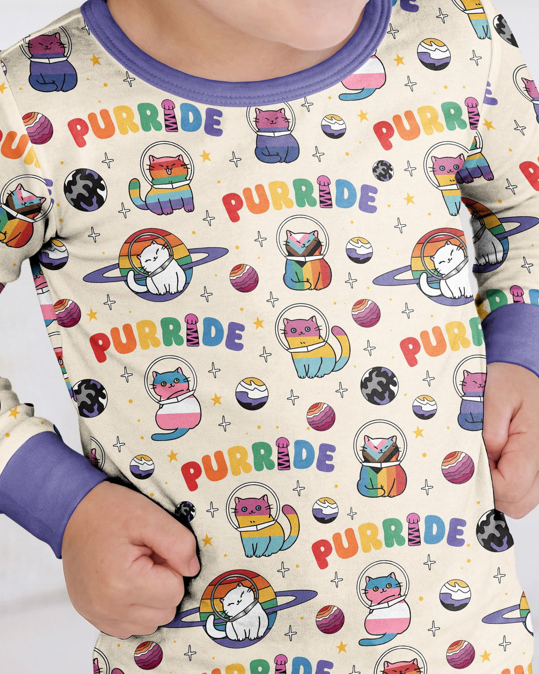 Rainbow Space Cats Family Matching Bamboo Two Piece Long Sleeve Pajama Set