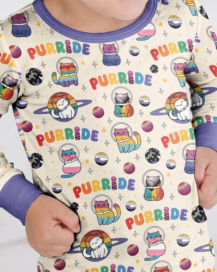 Rainbow Space Cats Family Matching Bamboo Two Piece Long Sleeve Pajama Set