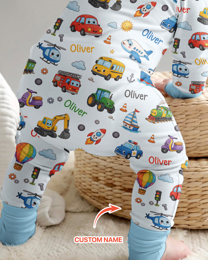 Custom Name Cute Transport Bamboo Convertible Zippy