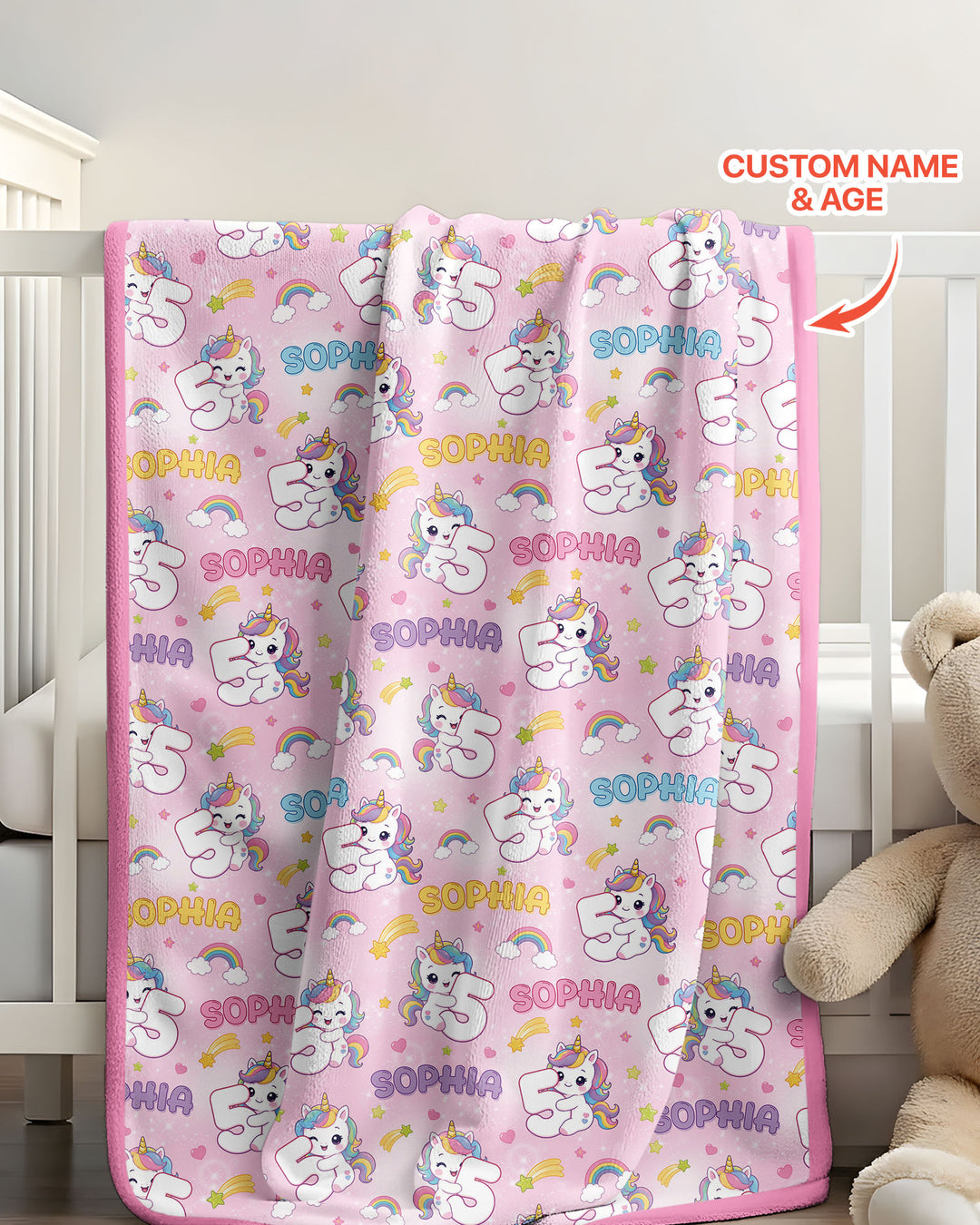 Custom Name Kawaii Unicorn Birthday Bamboo Blanket