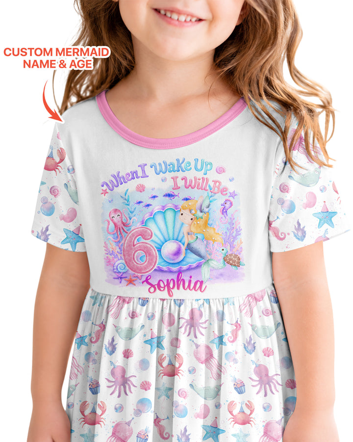 Personalized When I Wake Up I Will Be Mermaid Birthday Bamboo Twirl Dress