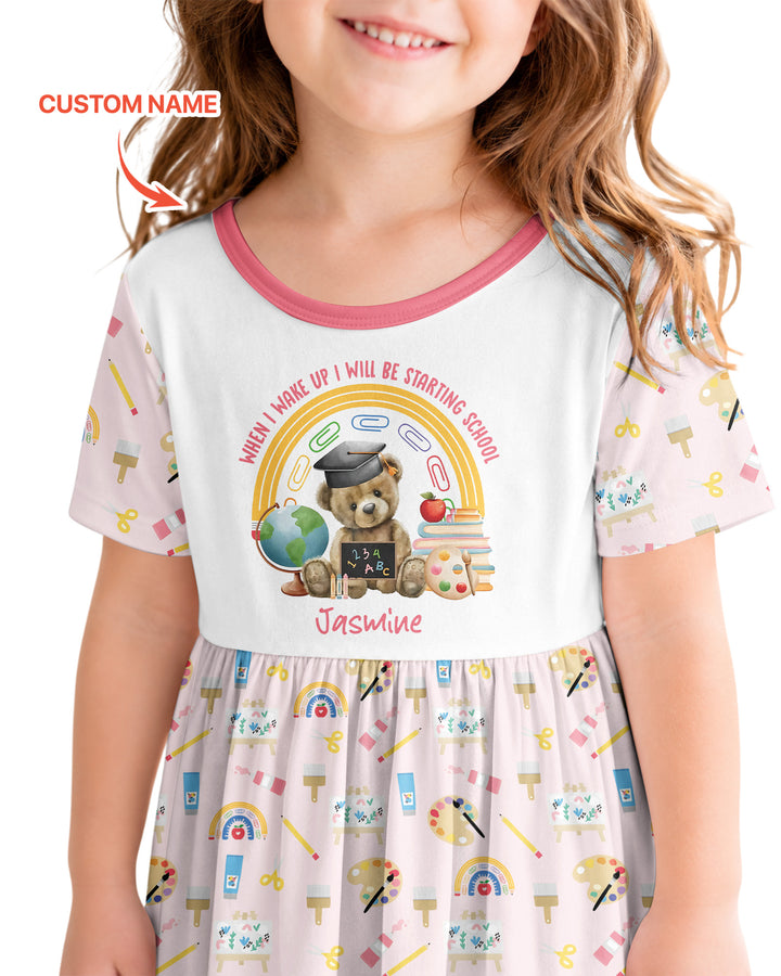 Custom Name When I Wake Up I Will Be Starting School Bamboo Twirl Dress