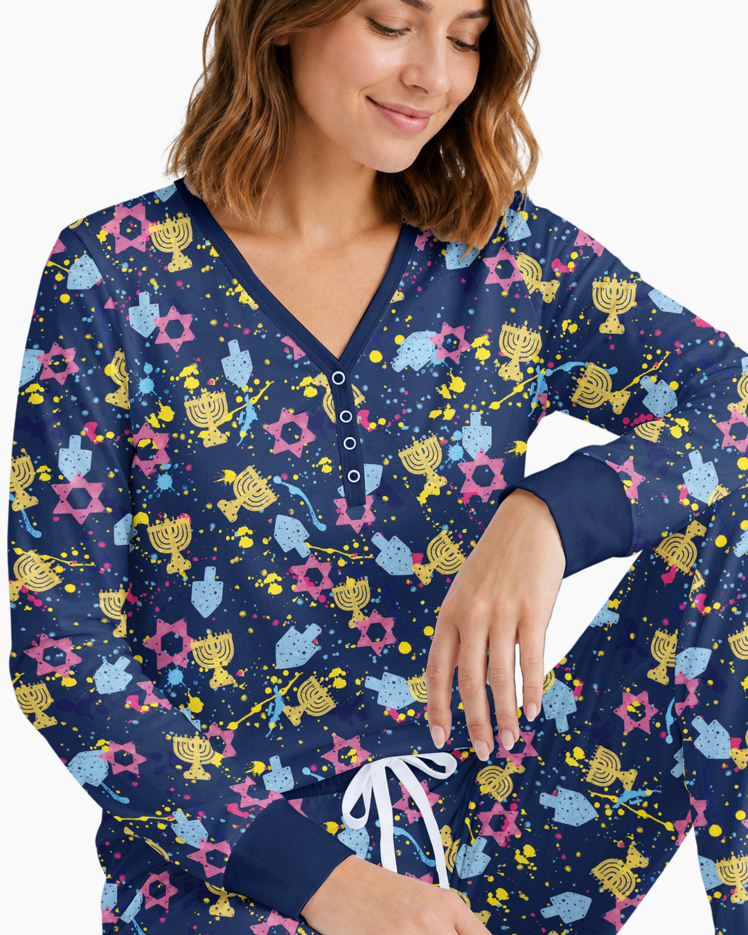 Hanukkah Family Splatter Paint  Bamboo Women Pajama Set