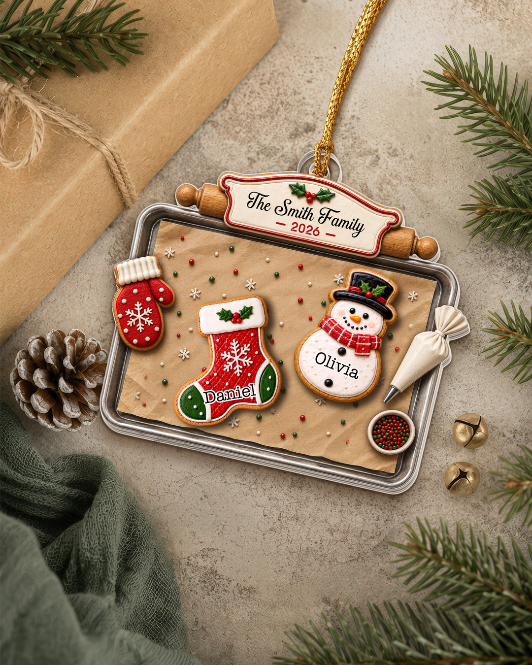 Gingerbread Cookie Family - Personalized Acrylic Ornament