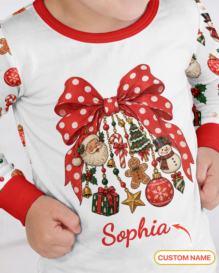 Custom Name Christmas The Bow Bamboo Two Piece Long Sleeve Pajama Set