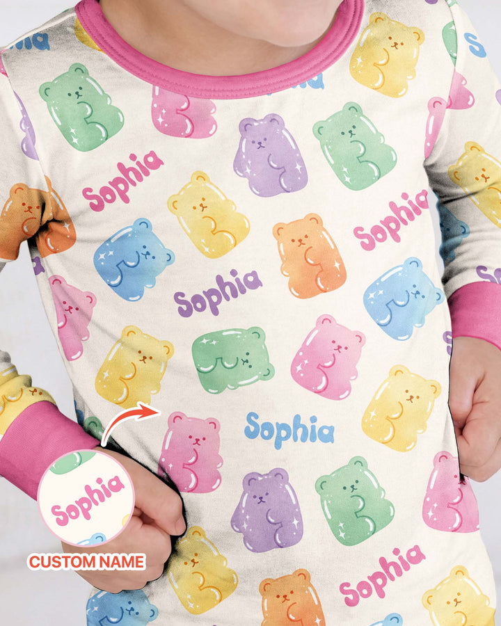 Kawaii Jelly Gummy Bears Custom Name Bamboo Two Piece Long Sleeve Pajama Set