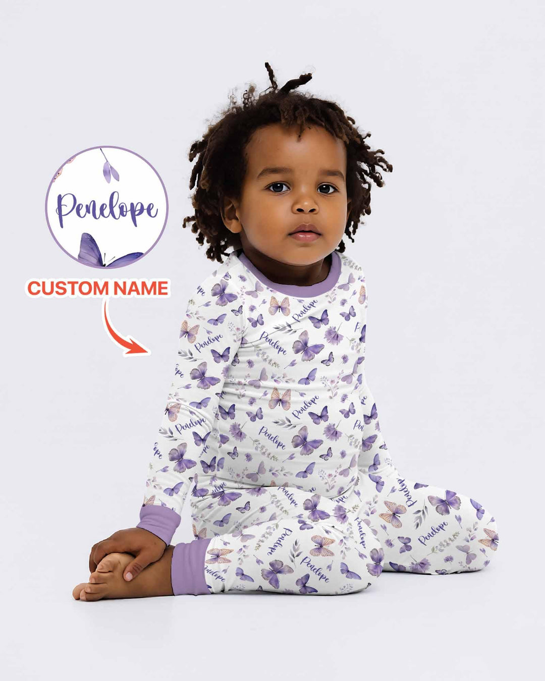 Custom Name Lilac Bloom Bamboo Two Piece Long Sleeve Pajama Set