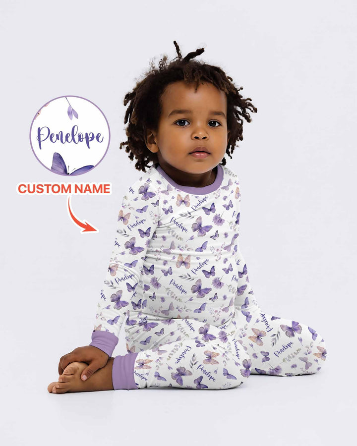 Custom Name Lilac Bloom Bamboo Two Piece Long Sleeve Pajama Set