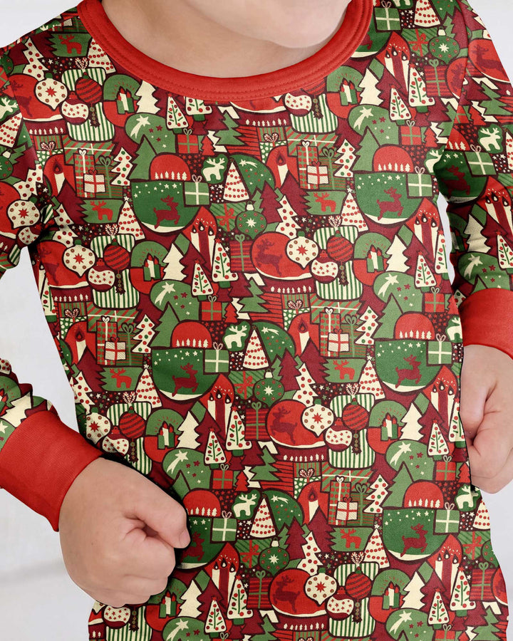 Christmas Time Mosaic Bamboo Two Piece Long Sleeve Pajama Set
