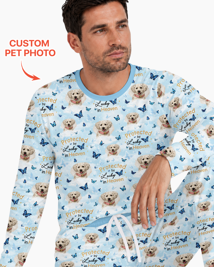 Custom Pet Photo Protected By Heaven Family Bamboo Men's Pajama Set