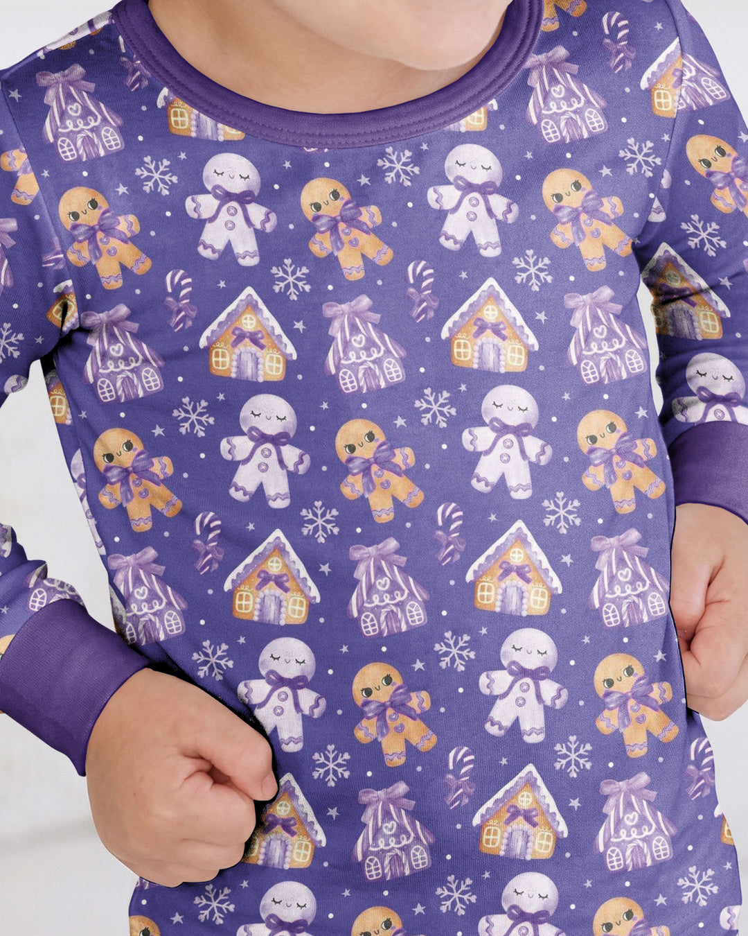 Purple Gingerbread Village Bamboo Two Piece Long Sleeve Pajama Set