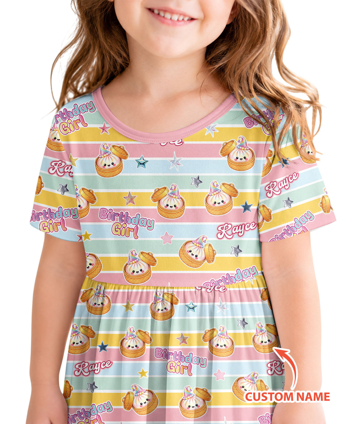 Custom Dumpling Birthday Girl Bamboo Twirl Dress