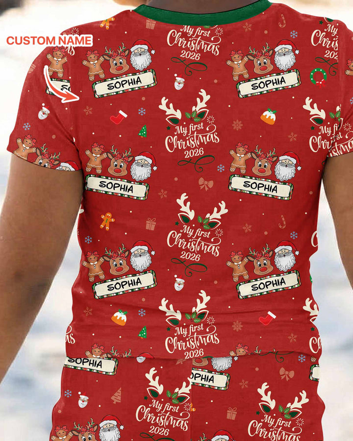 Custom Name Merry Christmas My Deer 2026 Bamboo Two Piece Short Sleeve Pajama Set