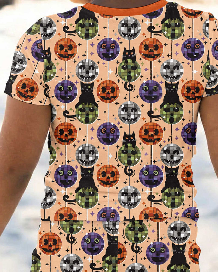 Groovy Halloween Disco Cat Bamboo Two Piece Short Sleeve Pajama Set