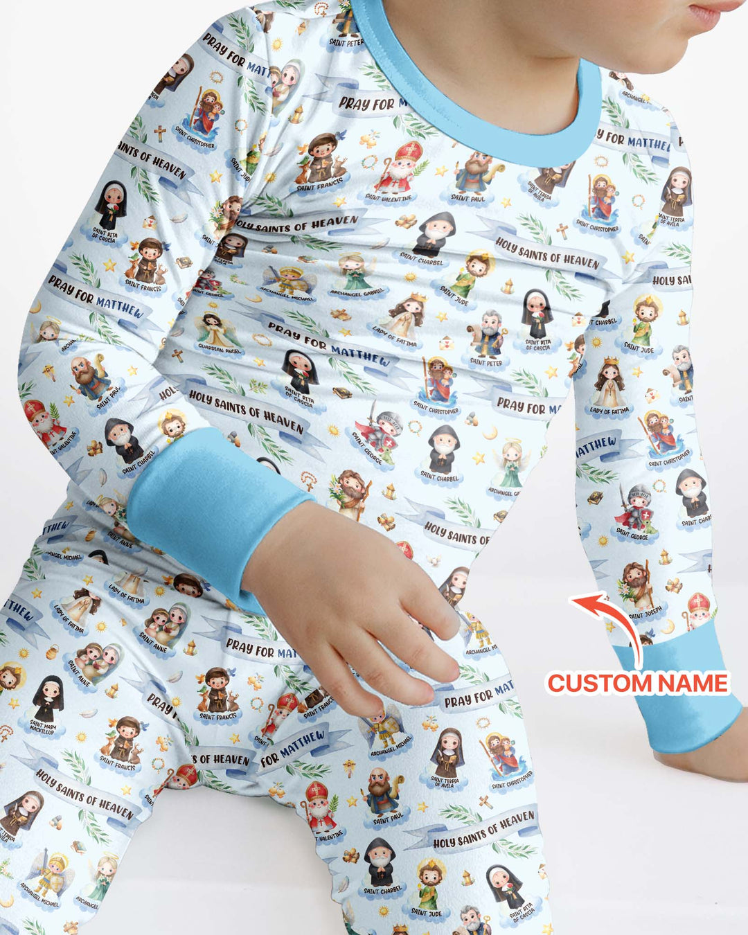 Holy Saints of Heaven Custom Name Bamboo Two Piece Long Sleeve Pajama Set