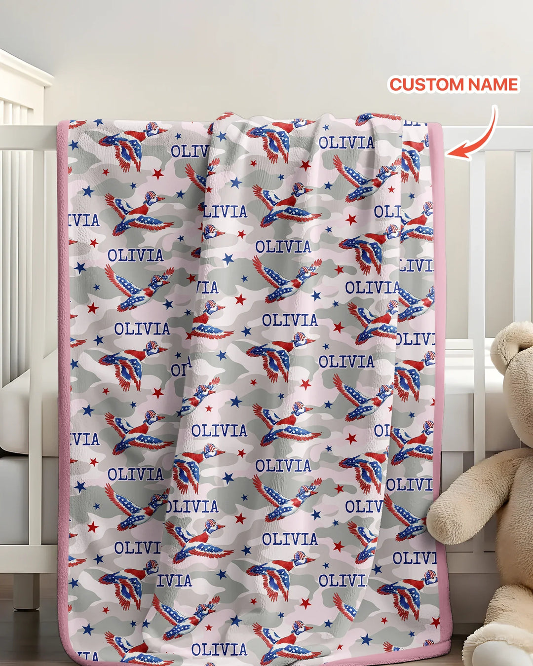 Custom Name America Mallard Duck Family Matching Bamboo Blanket