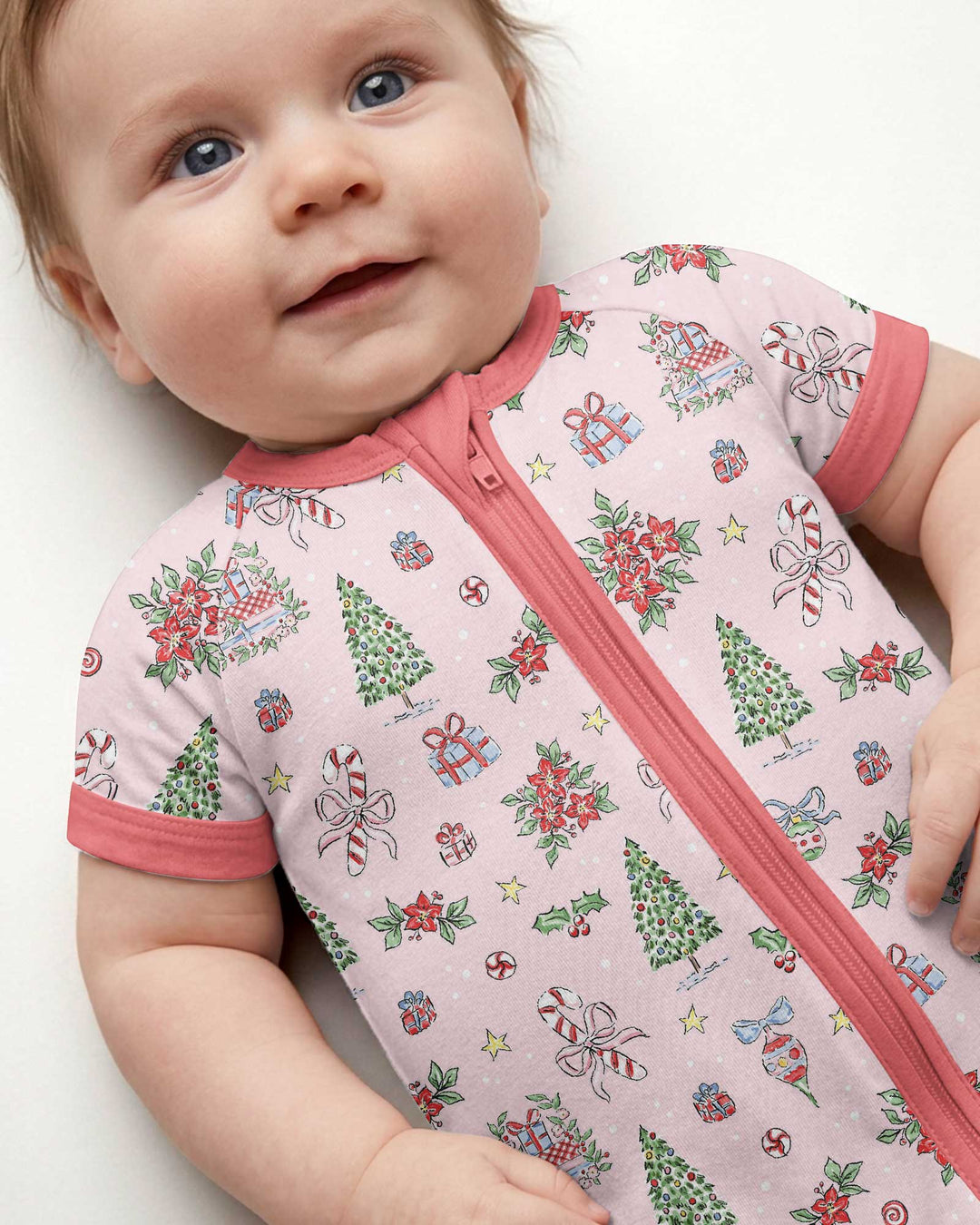 Watercolor Pink Christmas Holidays Christmas Tree Gifts Candy Cane Bamboo Shorty Zippy