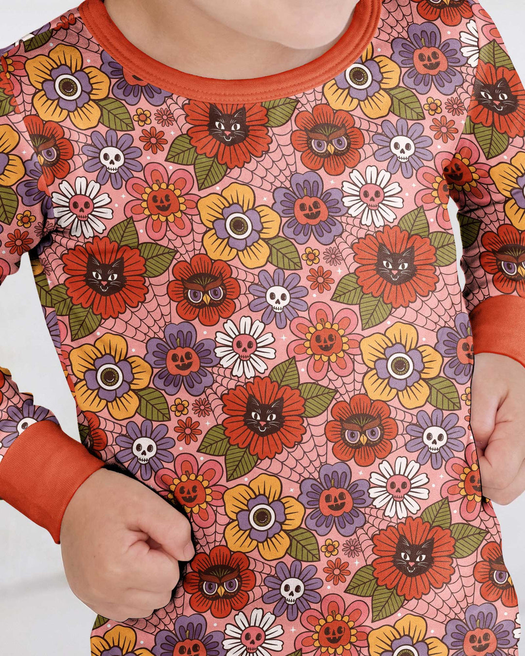 70s Halloween Floral Bamboo Two Piece Long Sleeve Pajama Set