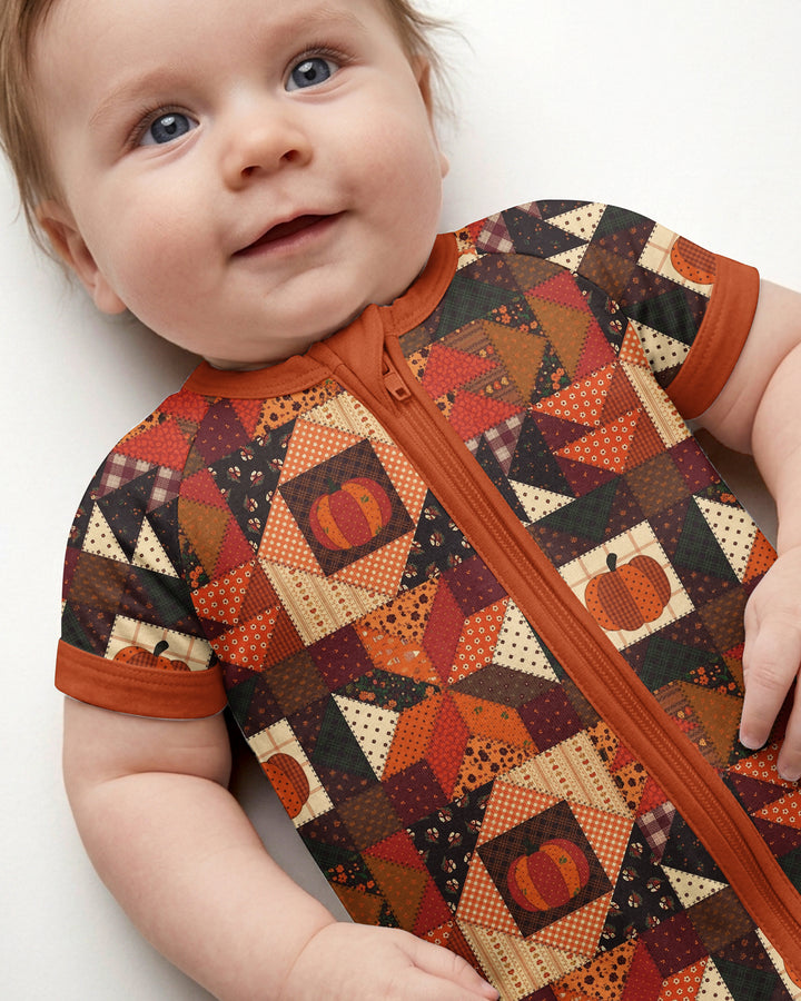Vintage Pumpkin Patchwork Fall Bamboo Shorty Zippy