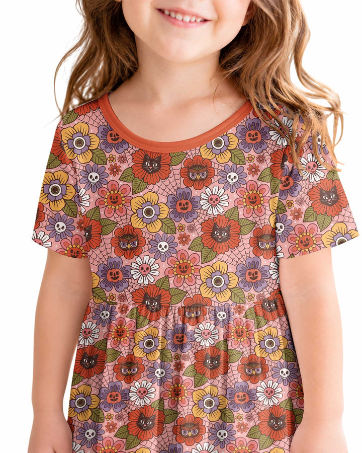 70s Halloween Floral Bamboo Twirl Dress