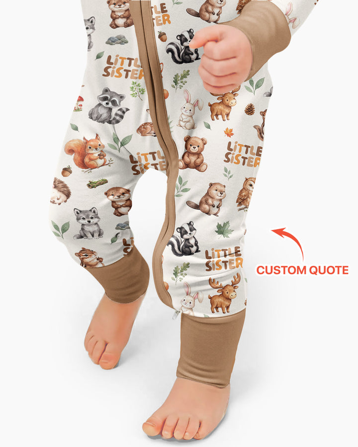 Custom Quote Woodland Animal Matching Sibling Bamboo Convertible Zippy