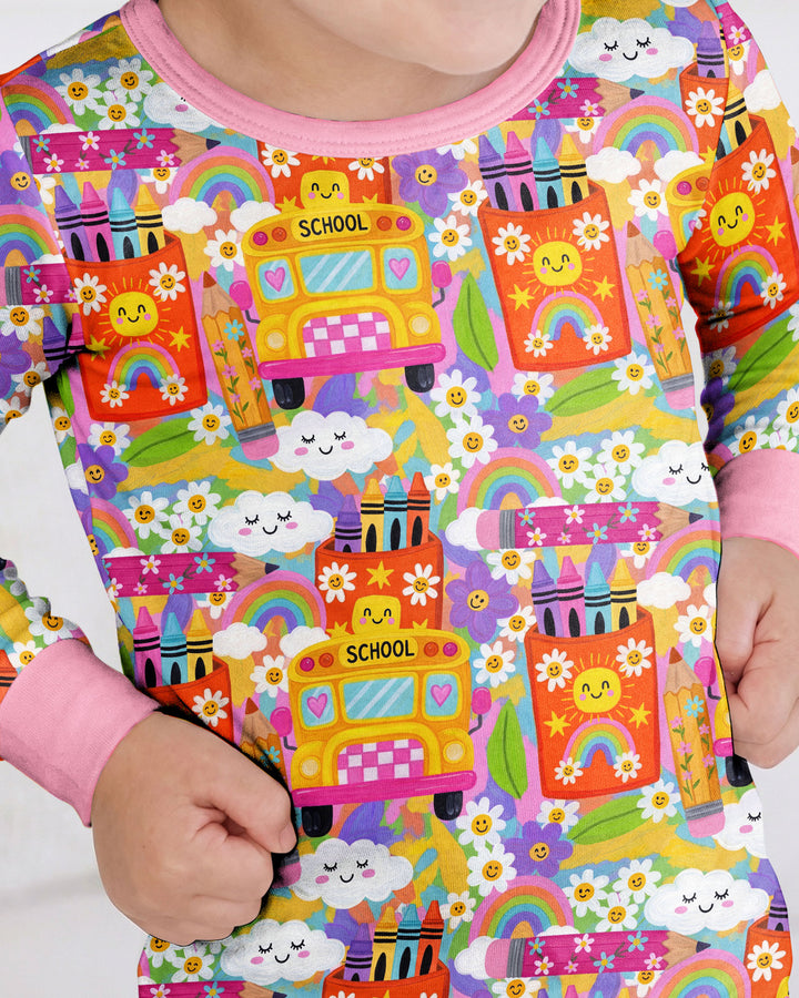 Retro Happy Classroom Bamboo Two Piece Long Sleeve Pajama Set