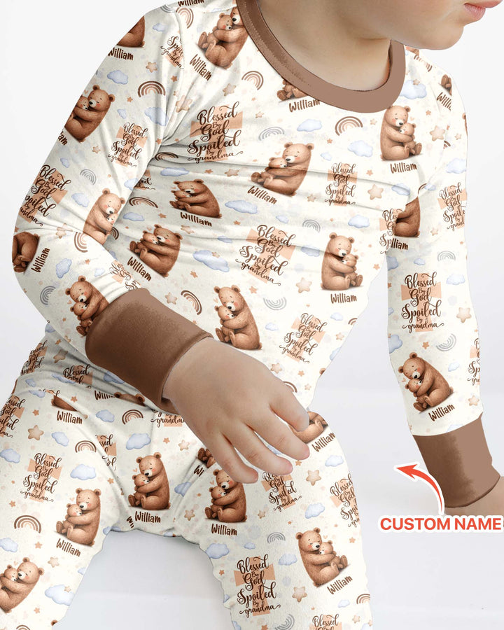Custom Name Blessed By God Spoiled By Grandma Bamboo Two Piece Long Sleeve Pajama Set