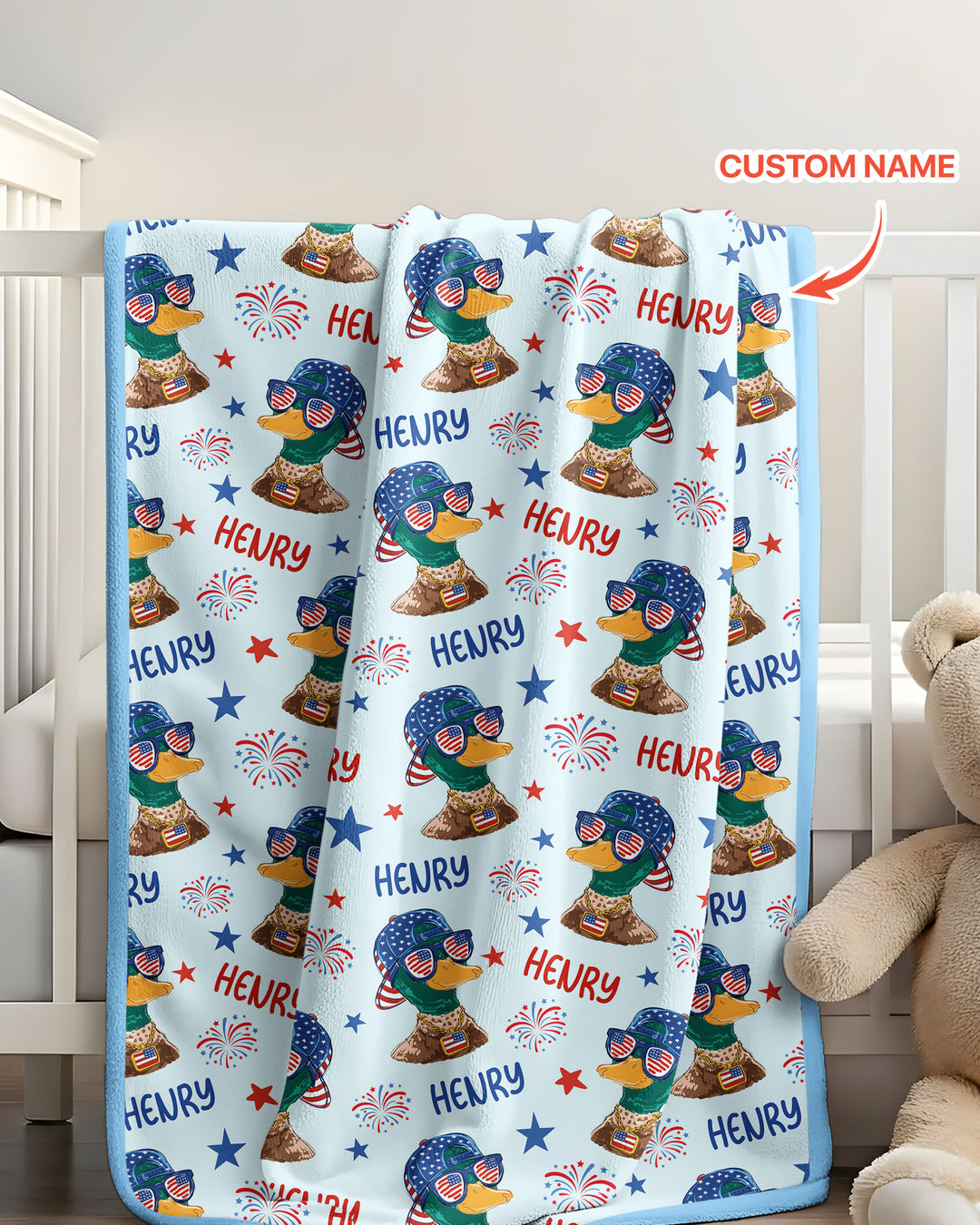 Custom Name Patriotic Mallard Duck Bamboo Blanket