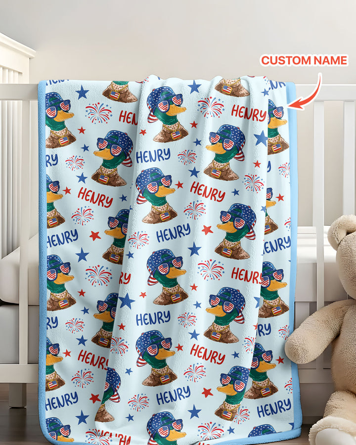 Custom Name Patriotic Mallard Duck Bamboo Blanket